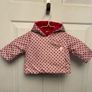 Baby Gap 3-6 mos kimono hood jacket. Off white/hot pink polka dot. Fleece lined